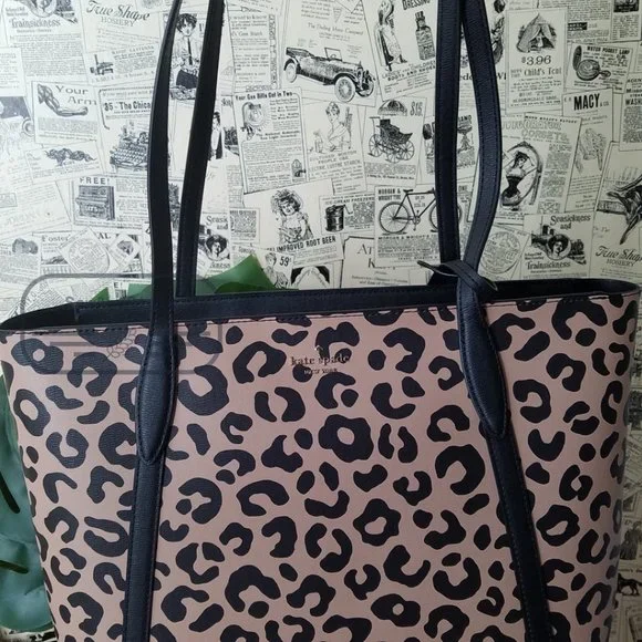 Kate Spade NWT Black Cara Leopard Animal Print Large Leather Tote Shoulder Bag - Picture 3 of 13